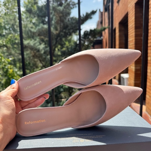 New Reformation Wilda Kitten Mule Pink Suede Kitten Heels 8 - Picture 8 of 12